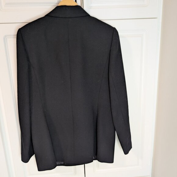 Rare Vintage Kasper Black Double-Breasted Longline Wool Crepe Blazer Size 10 - Picture 4 of 13